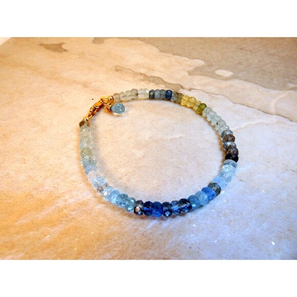 Natural Moss Aquamarine - Gold - Beaded Bracelet March Birthstone - Picture 4 of 8